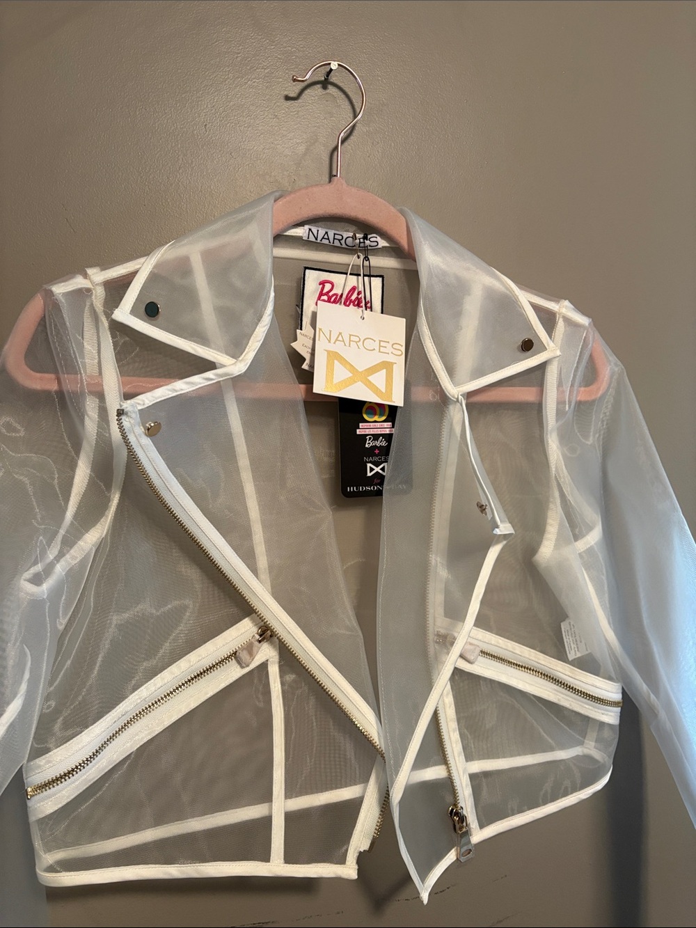 Women’s Clear Mesh Bomber Jacket in White Trim size S